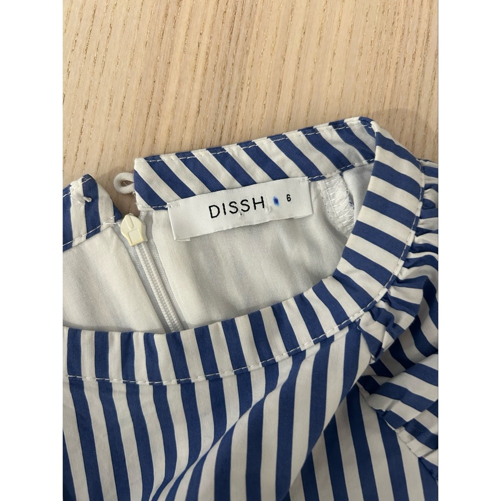 Dissh Mini Dress 6 Striped Blue White Puff Pleated Bubble Short Sleeve Coastal - Picture 3 of 5